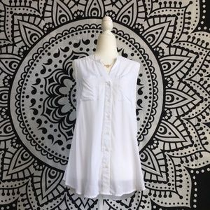 ⚡️SALE!⚡️ Sheer White Sleeveless Button Top